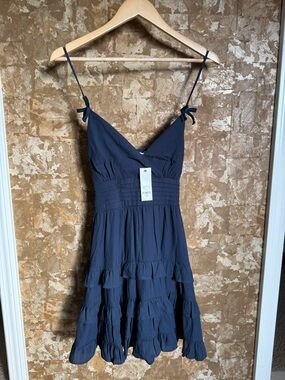 Francesca’s Women’s Navy Blue Spaghetti Strap Tiered Dress L